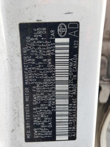 2T1KR30E37C654227 - 2007 TOYOTA COROLLA MA XR WHITE photo 12