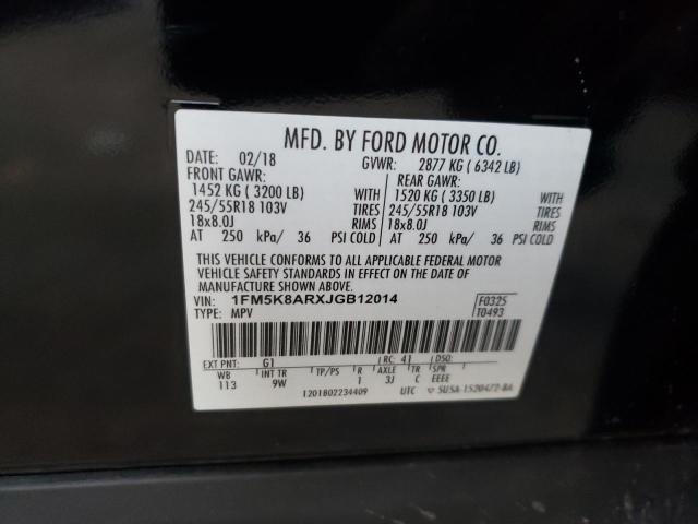 1FM5K8ARXJGB12014 - 2018 FORD EXPLORER POLICE INTERCEPTOR BLACK photo 10