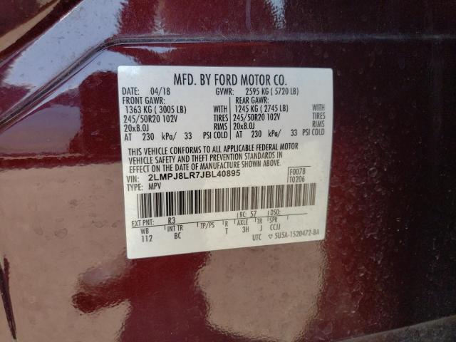 2LMPJ8LR7JBL40895 - 2018 LINCOLN MKX RESERVE Բորդո լուսանկար 13