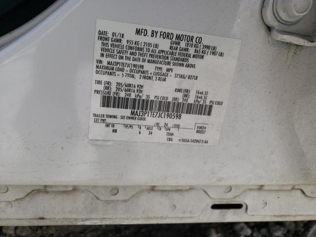 MAJ3P1TE7JC190598 - 2018 FORD ECOSPORT SE WHITE photo 13