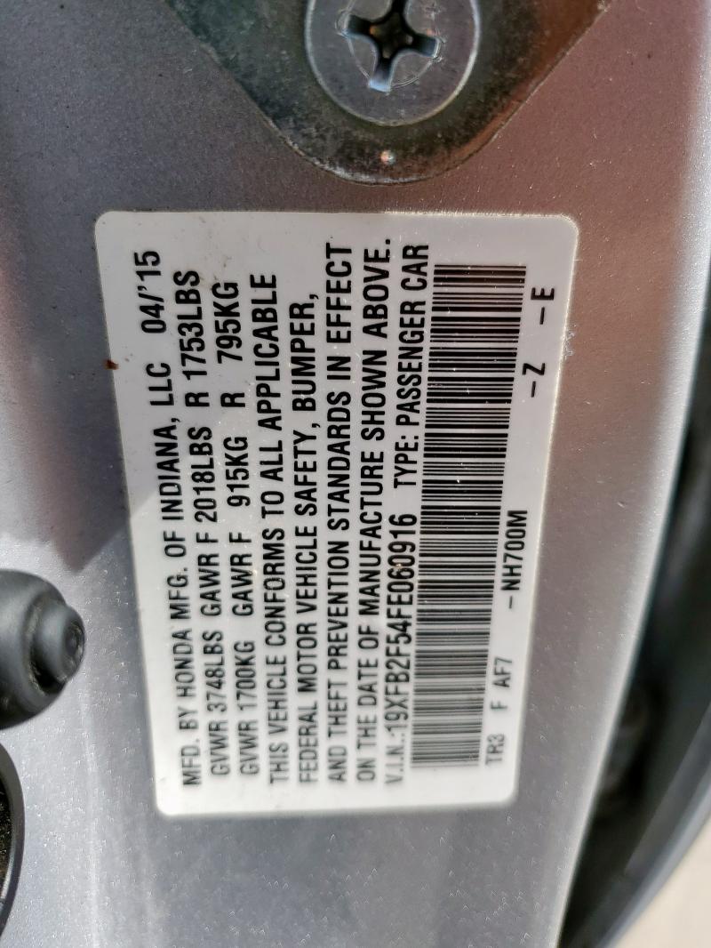 19XFB2F54FE060916 - 2015 HONDA CIVIC LX 银色 照片 12