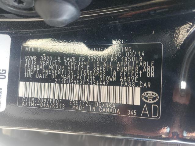 2T1BURHEXEC134447 - 2014 TOYOTA COROLLA L BLACK photo 12