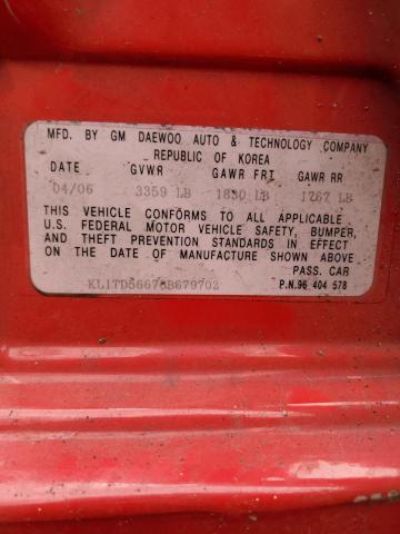KL1TD56676B679702 - 2006 CHEVROLET AVEO BASE Qırmızı foto 12