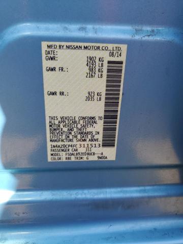 1N4AZ0CP4FC311513 - 2015 NISSAN LEAF S BLUE photo 12