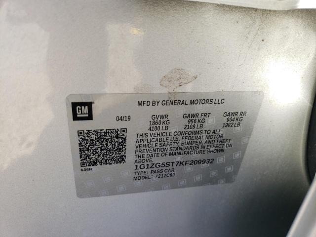 1G1ZG5ST7KF209932 - 2019 CHEVROLET MALIBU RS SILVER photo 12