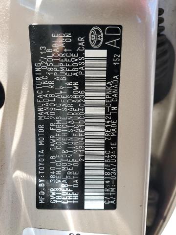 2T1BU4EE1DC040236 - 2013 TOYOTA COROLLA BASE GOLD photo 12