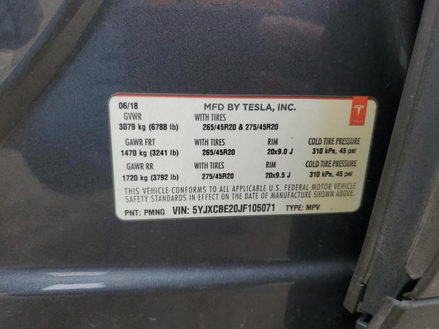 5YJXCBE20JF105071 - 2018 TESLA MODEL X GRAY photo 14