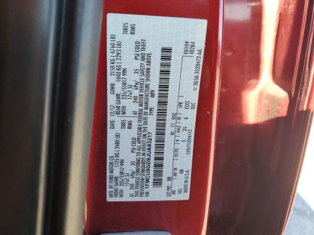 1FMCU9GD9JUA93217 - 2018 FORD ESCAPE SE RED photo 12