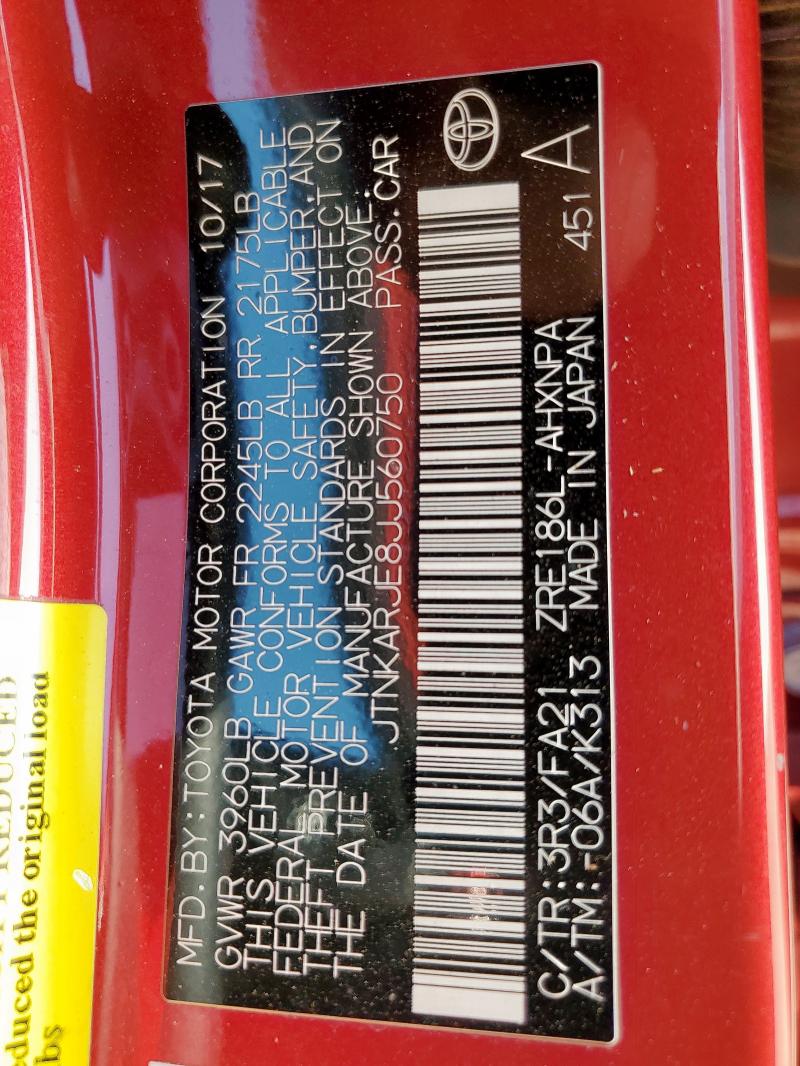 JTNKARJE8JJ560750 - 2018 TOYOTA COROLLA IM RED photo 14