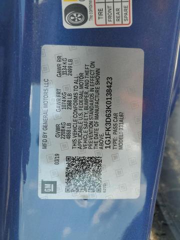 1G1FK3D63K0138423 - 2019 CHEVROLET CAMARO ZL1 BLUE photo 12