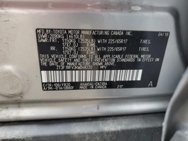 2T3F1RFV3KW048220 - 2019 TOYOTA RAV4 LE Күміс фото 13