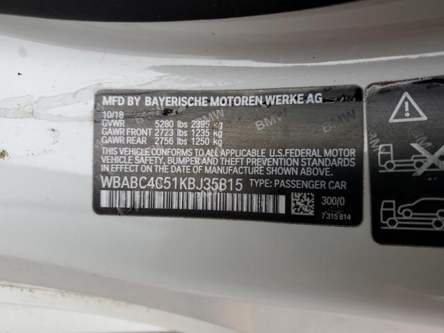 WBABC4C51KBJ35815 - 2019 BMW M850XI WHITE photo 12