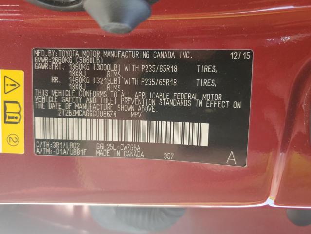 2T2BZMCA6GC008674 - 2016 LEXUS RX 350 BASE MAROON photo 14