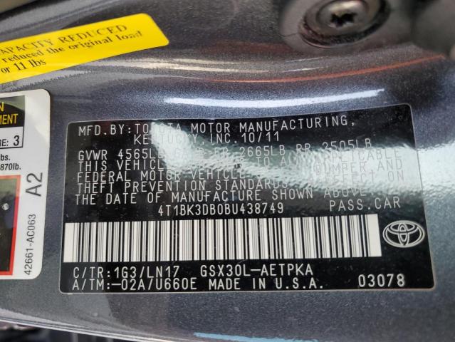 4T1BK3DB0BU438749 - 2011 TOYOTA AVALON BASE 黑色 照片 12