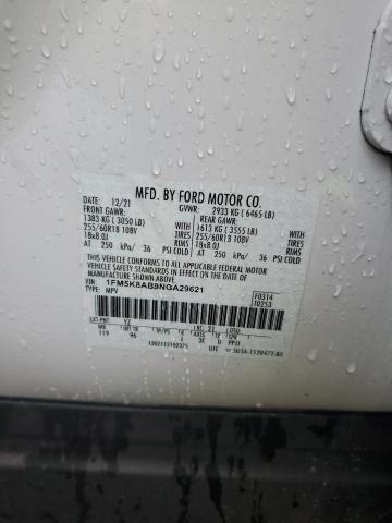 1FM5K8AB9NGA29621 - 2022 FORD EXPLORER POLICE INTERCEPTOR 白色 照片 13