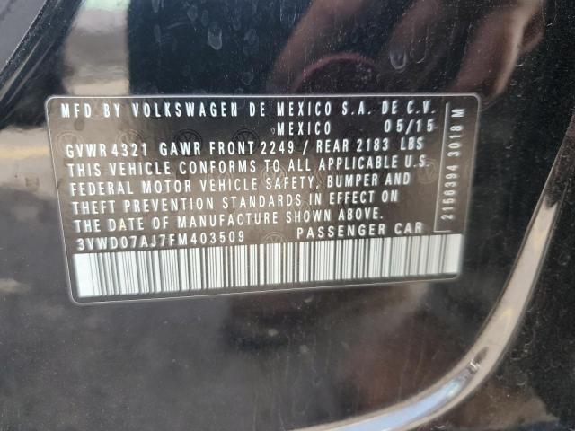 3VWD07AJ7FM403509 - 2015 VOLKSWAGEN JETTA SE BLACK photo 12