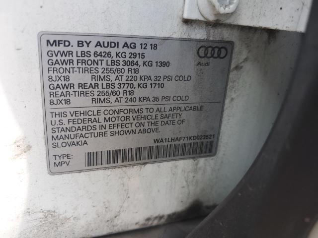 WA1LHAF71KD023521 - 2019 AUDI Q7 PREMIUM PLUS Blanco foto 12