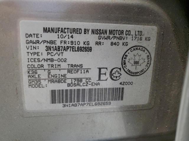 3N1AB7AP7EL692659 - 2014 NISSAN SENTRA S GRAY photo 12