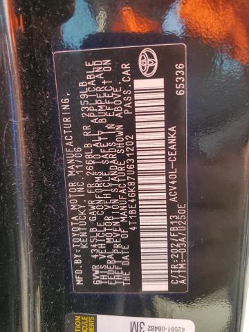 4T1BE46K87U631202 - 2007 TOYOTA CAMRY CE BLACK photo 12