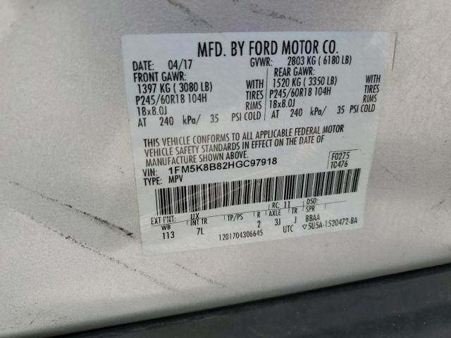 1FM5K8B82HGC97918 - 2017 FORD EXPLORER SILVER photo 13