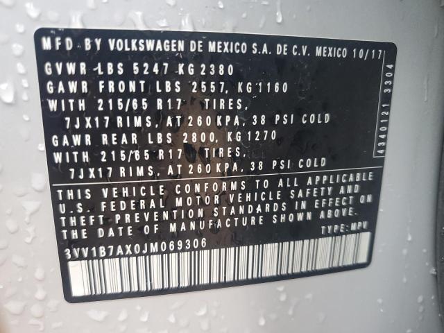 3VV1B7AX0JM069306 - 2018 VOLKSWAGEN TIGUAN S Gris foto 13