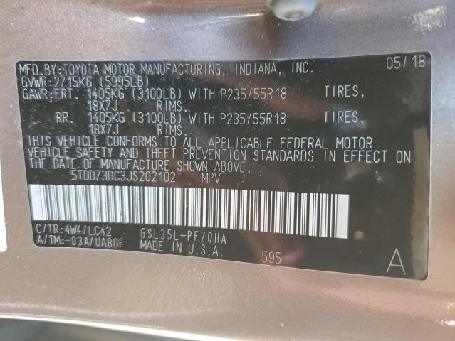 5TDDZ3DC3JS202102 - 2018 TOYOTA SIENNA XLE ყავისფერი ფოტო 13