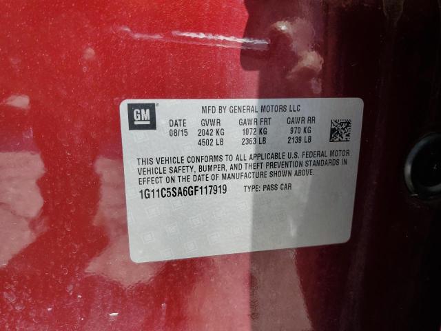 1G11C5SA6GF117919 - 2016 CHEVROLET MALIBU LIM LT 勃艮第红 照片 12
