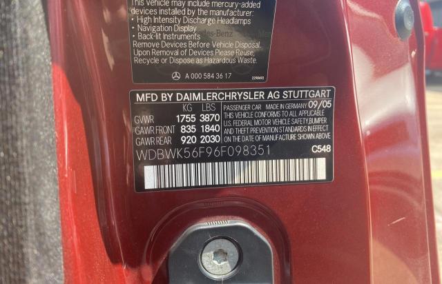 WDBWK56F96F098351 - 2006 MERCEDES-BENZ SLK 350 RED photo 10