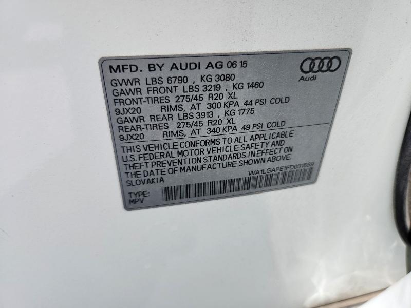 WA1LGAFE1FD031559 - 2015 AUDI Q7 PREMIUM PLUS WHITE photo 13