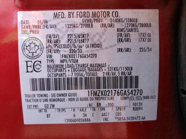 1FMZK02176GA54270 - 2006 FORD FREESTYLE SEL RED photo 13