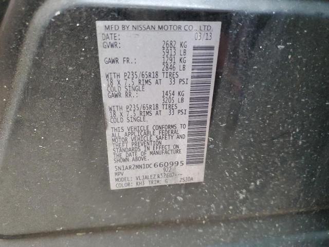5N1AR2MN1DC660995 - 2013 NISSAN PATHFINDER S შავი ფოტო 10