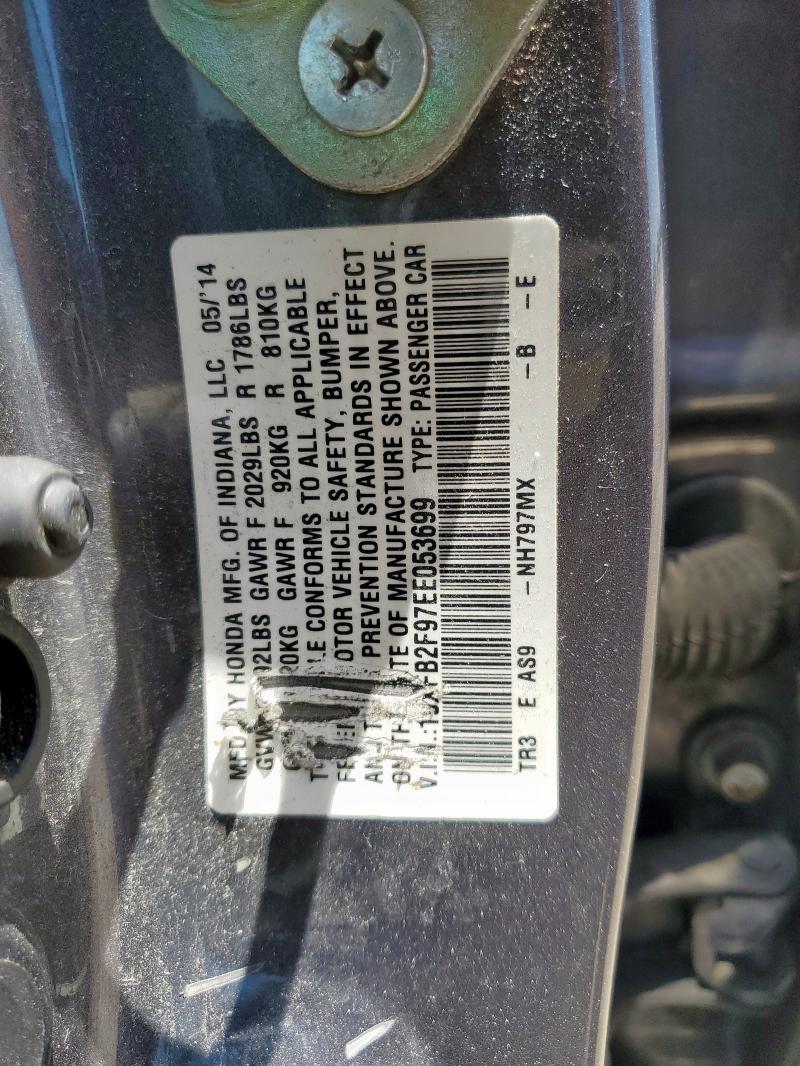 19XFB2F97EE053699 - 2014 HONDA CIVIC EXL GRAY photo 12