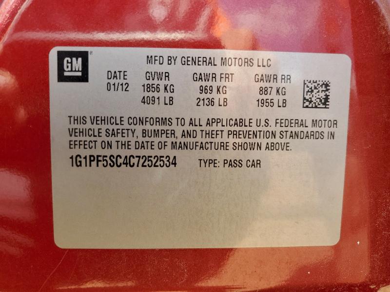 1G1PF5SC4C7252534 - 2012 CHEVROLET CRUZE LT მუქწითელი ფოტო 12