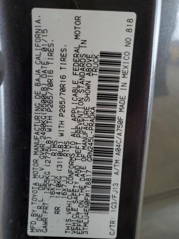 3TMLU4EN0FM178817 - 2015 TOYOTA TACOMA DOUBLE CAB GRAY photo 12