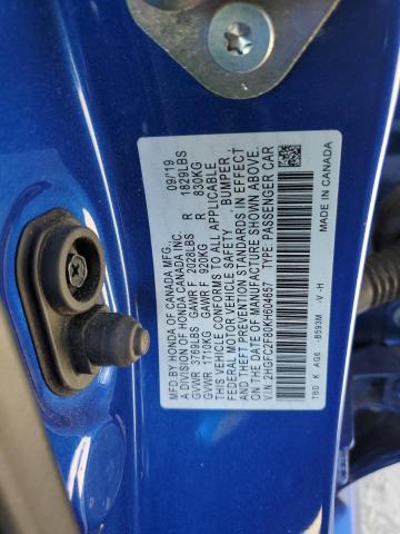 2HGFC2F80KH604657 - 2019 HONDA CIVIC SPORT ლურჯი ფოტო 12