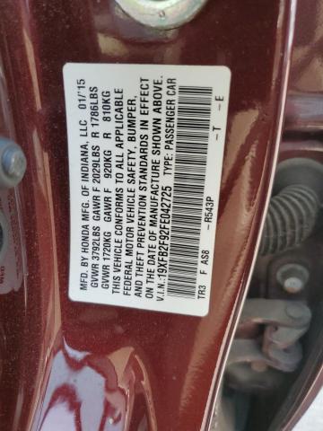 19XFB2F92FE042725 - 2015 HONDA CIVIC EXL BURGUNDY photo 12