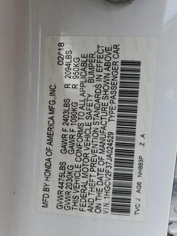 1HGCV2F37JA024529 - 2018 HONDA ACCORD SPORT თეთრი ფოტო 13