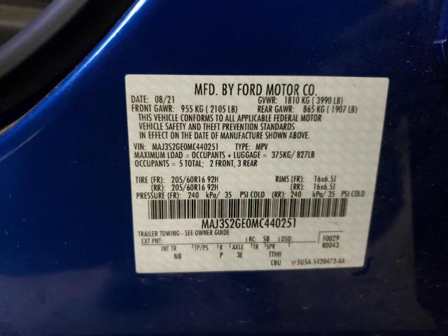 MAJ3S2GE0MC440251 - 2021 FORD ECOSPORT SE BLUE photo 13