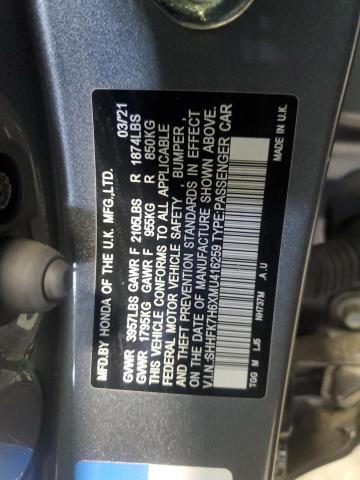 SHHFK7H6XMU416259 - 2021 HONDA CIVIC EX ნაცრისფერი ფოტო 12