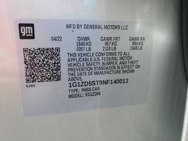 1G1ZD5ST9NF140013 - 2022 CHEVROLET MALIBU LT SILVER photo 13