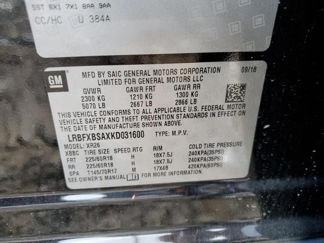 LRBFXBSAXKD031600 - 2019 BUICK ENVISION PREFERRED BLACK photo 13