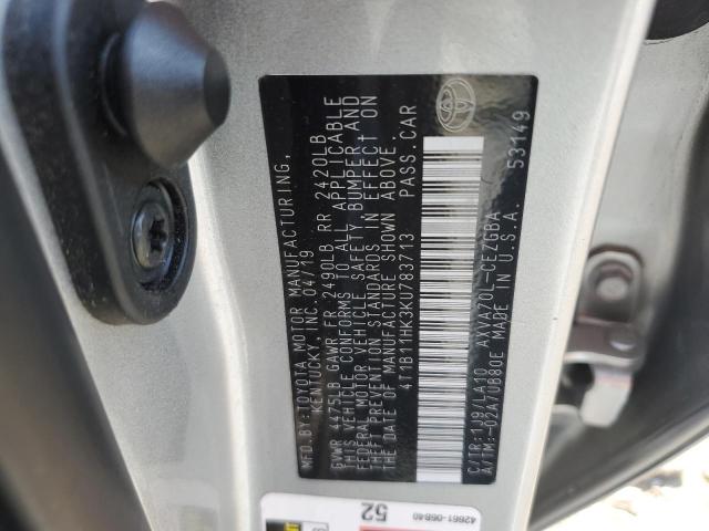 4T1B11HK3KU783713 - 2019 TOYOTA CAMRY L 银色 照片 12
