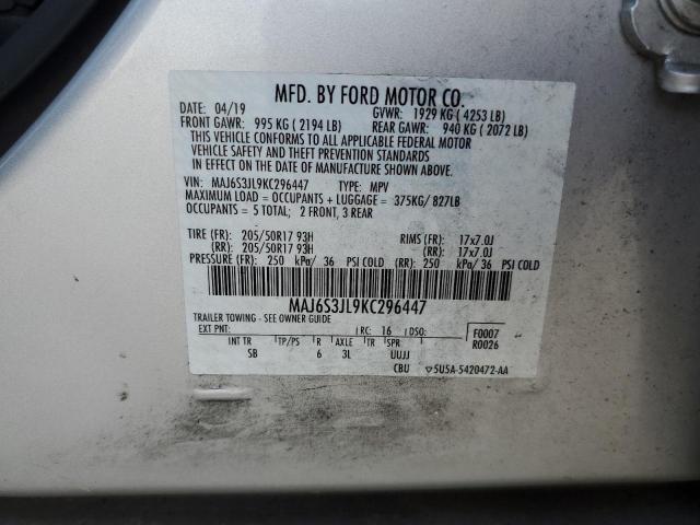 MAJ6S3JL9KC296447 - 2019 FORD ECOSPORT SES SILVER photo 13