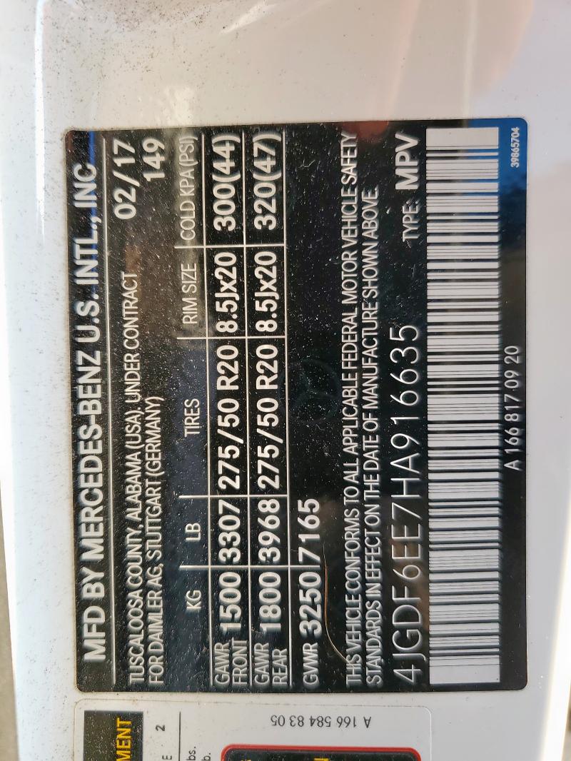 4JGDF6EE7HA916635 - 2017 MERCEDES-BENZ GLS 450 4MATIC WHITE photo 13