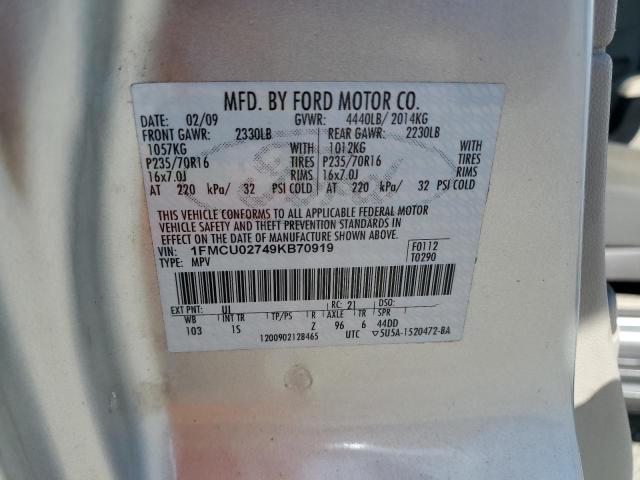 1FMCU02749KB70919 - 2009 FORD ESCAPE XLS SILVER photo 14