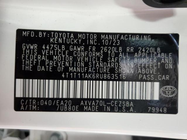 4T1T11AK6RU863516 - 2024 TOYOTA CAMRY SE NIGHT SHADE WHITE photo 12