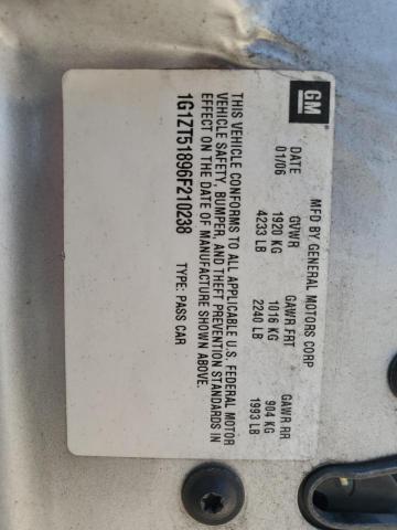 1G1ZT51896F210238 - 2006 CHEVROLET MALIBU LT SILVER photo 12