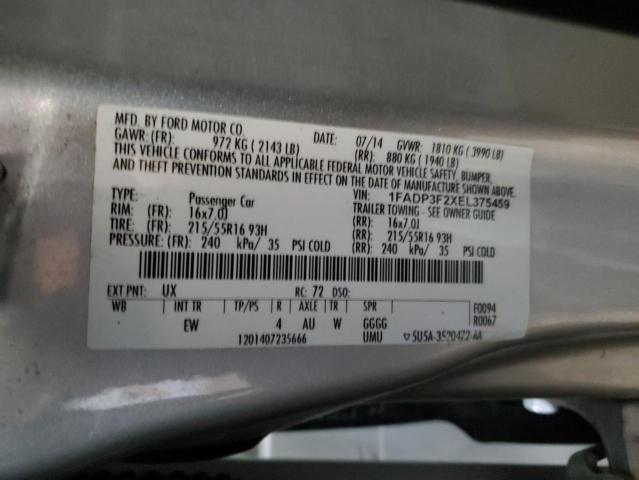 1FADP3F2XEL375459 - 2014 FORD FOCUS SE SILVER photo 12