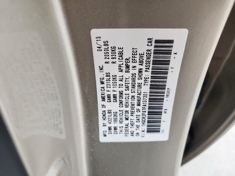 1HGCR2F87FA157301 - 2015 HONDA ACCORD EXL GOLD photo 12
