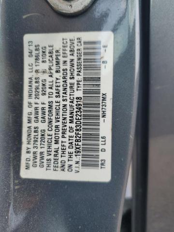19XFB2F83DE234918 - 2013 HONDA CIVIC EX GRAY photo 13
